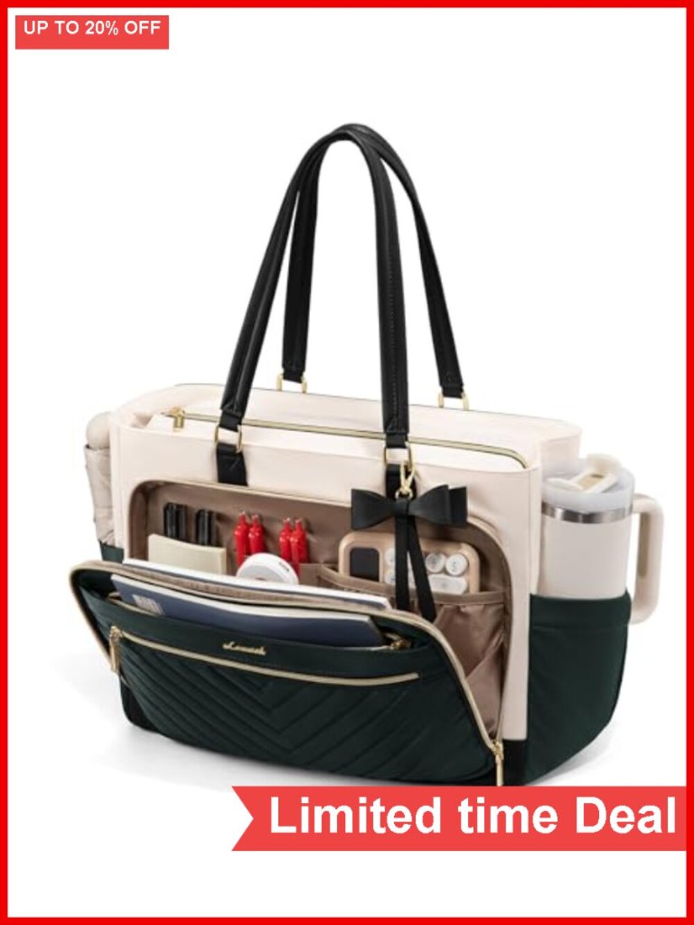 Quilted Laptop Tote for Women with 11 Pockets Luggage Sleeve